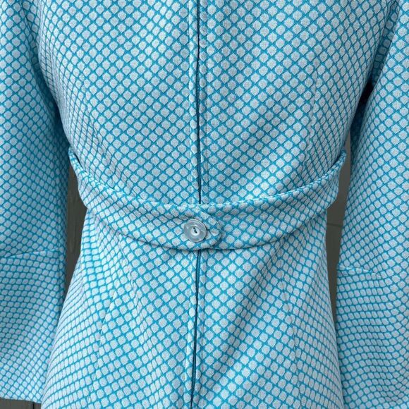 Vintage 60s Blue Textured Mod Mini Dress with Belted Back Detail - Picture 4 of 14